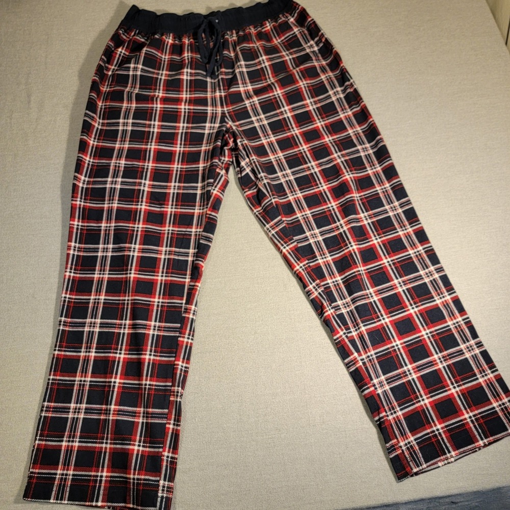 Nautica Pajama Pants Mens Medium Red Blue Plaid Excellent Drawstring Pockets 795